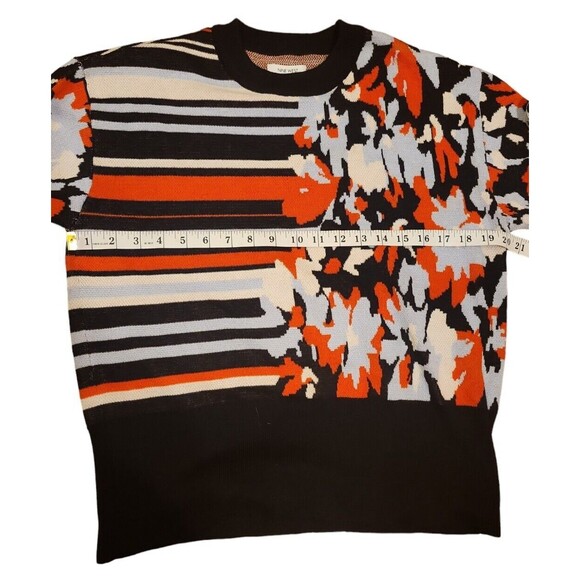 Nine West Sweater Womens Medium Artsy Floral Stripe Stretch Knit Cotton Crewneck - Picture 8 of 10